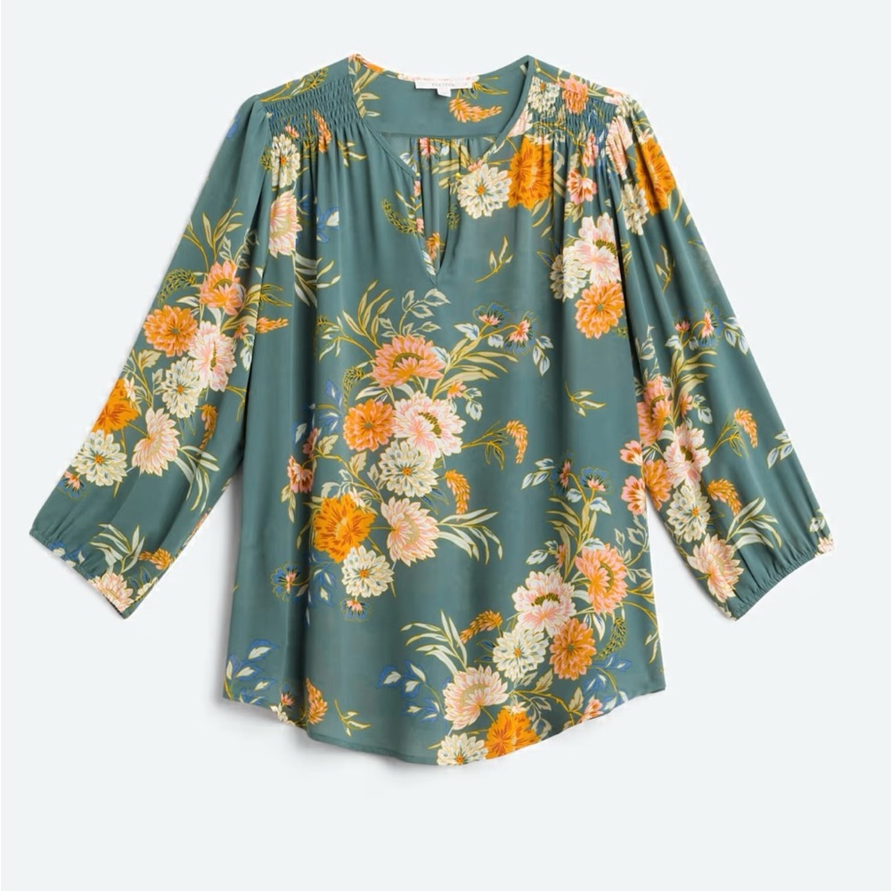 Sheer Three Quarter Sleeve Floral Blouse